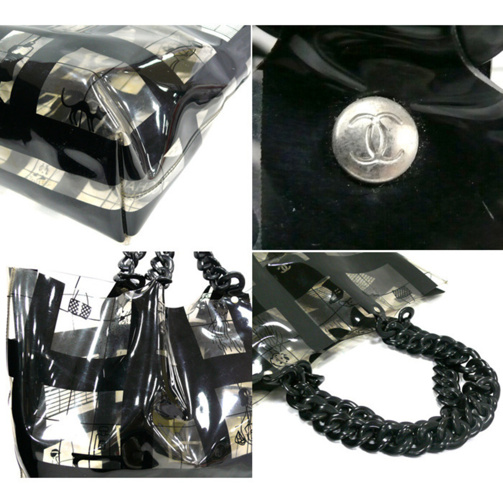 Chanel Chain Vinyl Tote Bag Window Plastic Black Line Clear